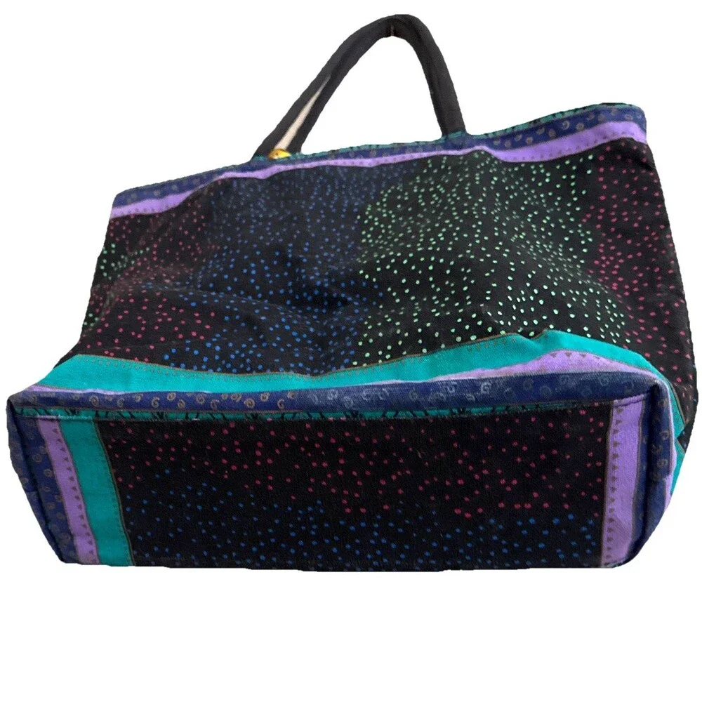 Laurel Burch Dog Doggie Tote Bag XL Canvas Double Padded Shoulder Strap Bright